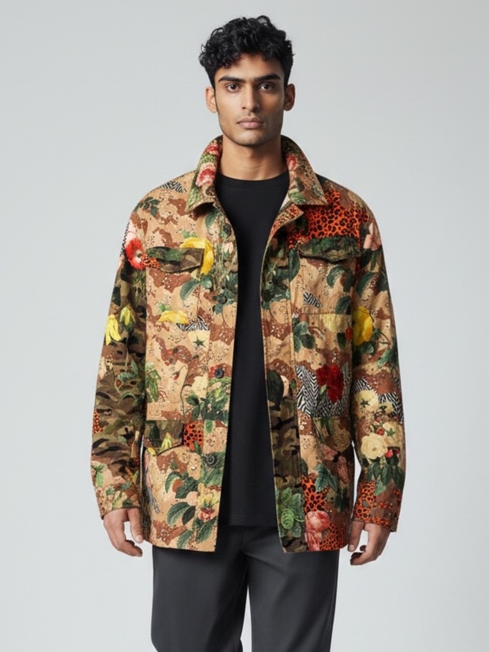 REASON Urban Hooded Jacket  Mens Size Large Floral Animal Print Camo Pockets